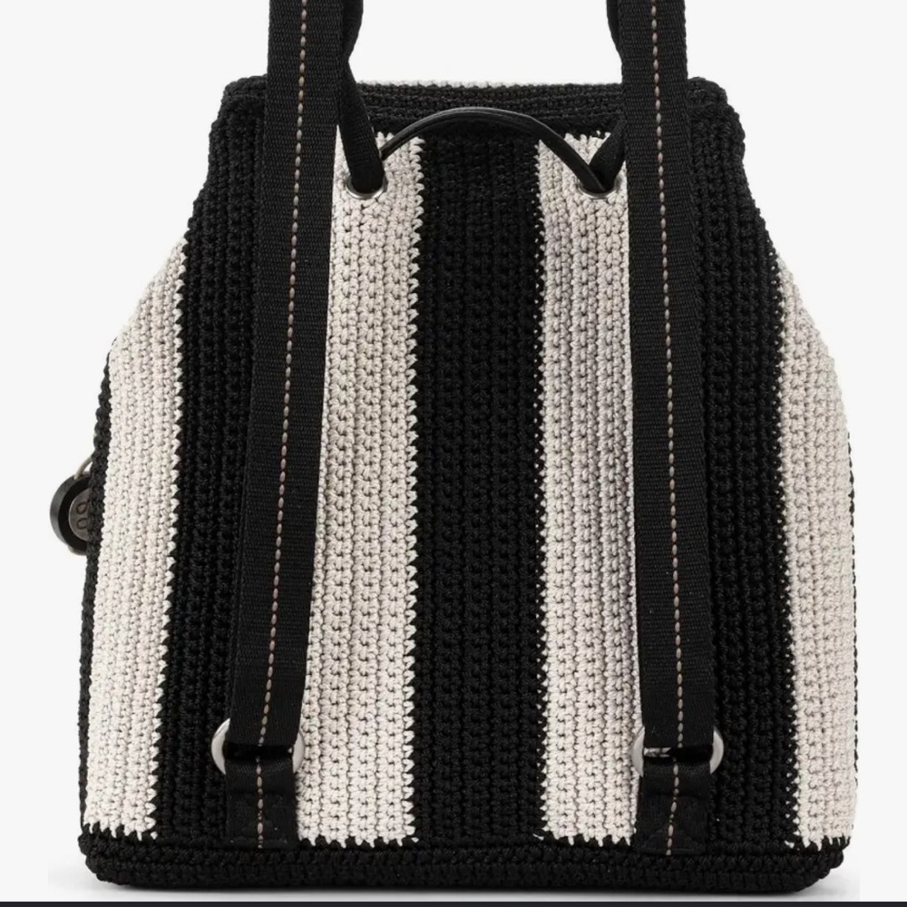 The Sak Black and White Striped Sayulita crochet Backpack - Picture 3 of 16